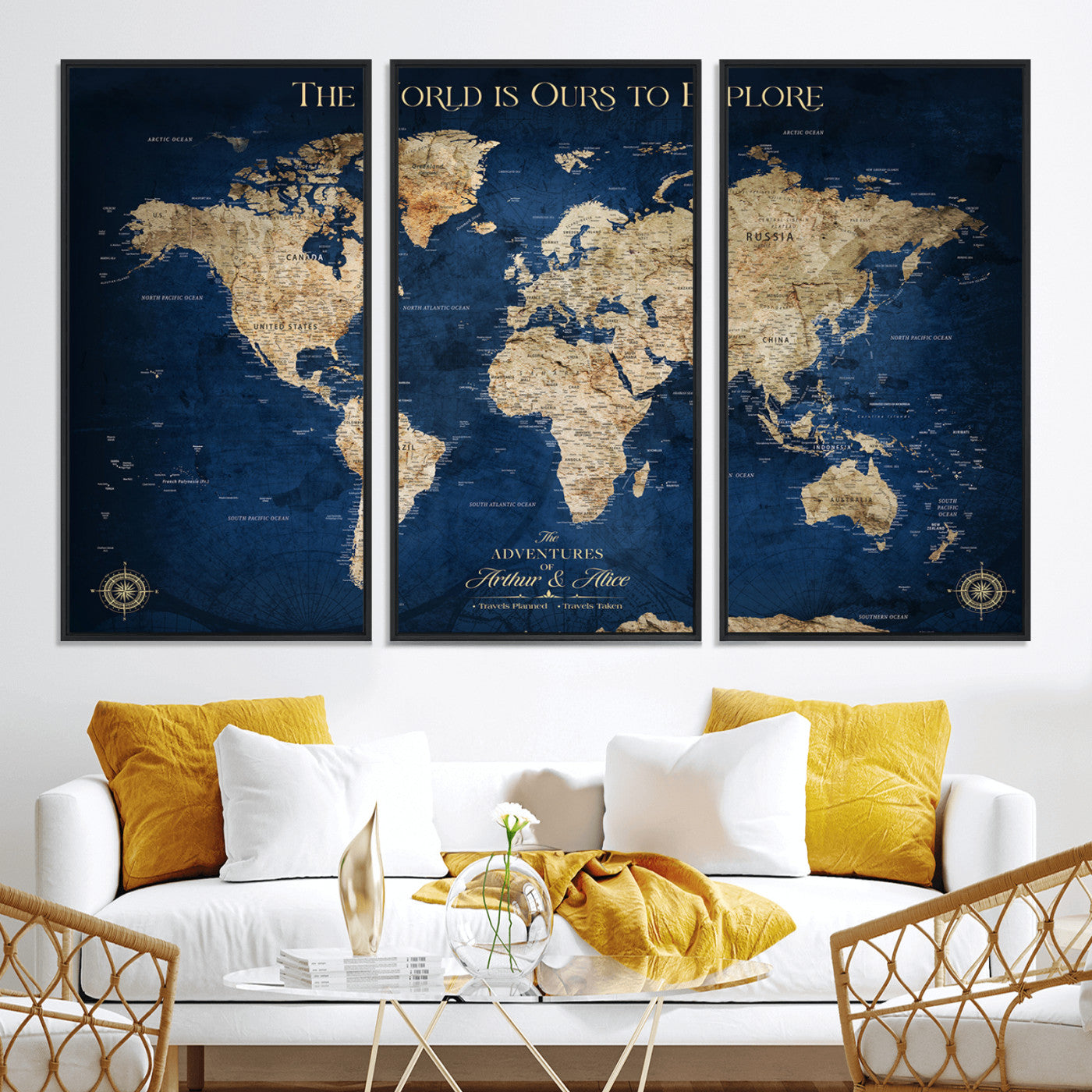 10181149-MGV-CV-36X24-Custom Push Pin World Map Wall Canvas Print – Personalized Travel Tracker with Pins – Framed Large Multi-Size Canvas for Home Office Decor
