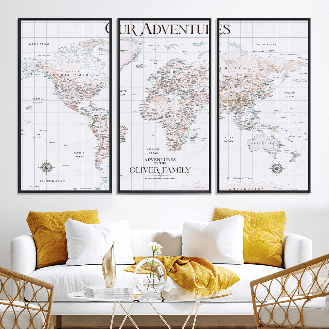 40041157-MGV-CV-36X24-Custom Push Pin World Map Wall Canvas Print – Personalized Travel Tracker with Pins – Framed Large Multi-Size Canvas for Home Office Decor