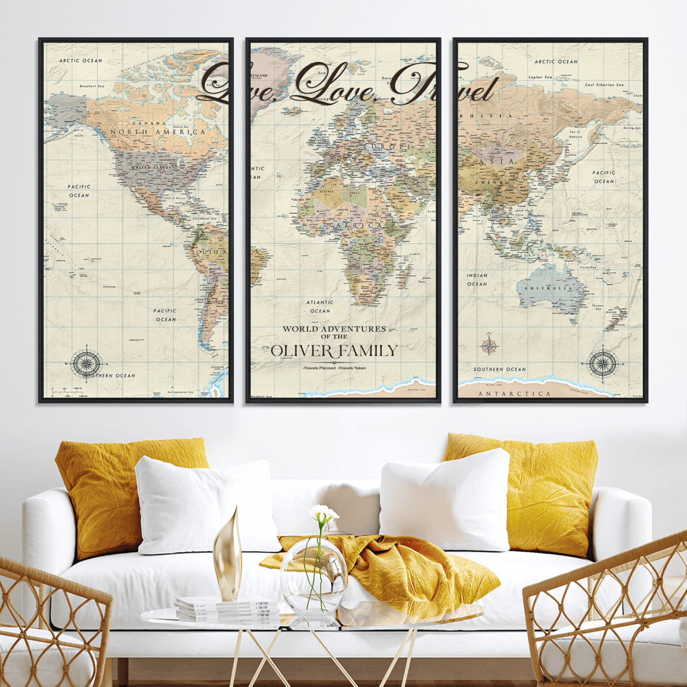 49563244-MGV-CV-36X24-Custom Push Pin World Map Wall Canvas Print – Personalized Travel Tracker with Pins – Framed Large Multi-Size Canvas for Home Office Decor