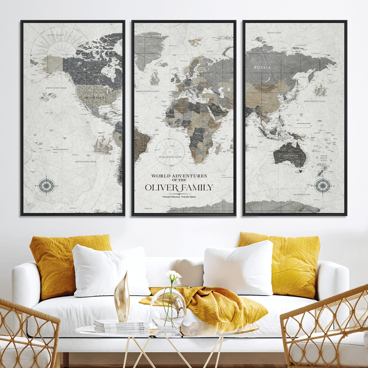 24596128-MGV-CV-36X24-Custom Push Pin World Map Wall Canvas Print – Personalized Travel Tracker with Pins – Framed Large Multi-Size Canvas for Home Office Decor
