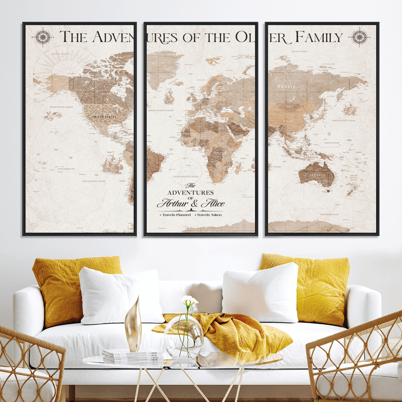 58395047-MGV-CV-36X24-Custom Push Pin World Map Wall Canvas Print – Personalized Travel Tracker with Pins – Framed Large Multi-Size Canvas for Home Office Decor
