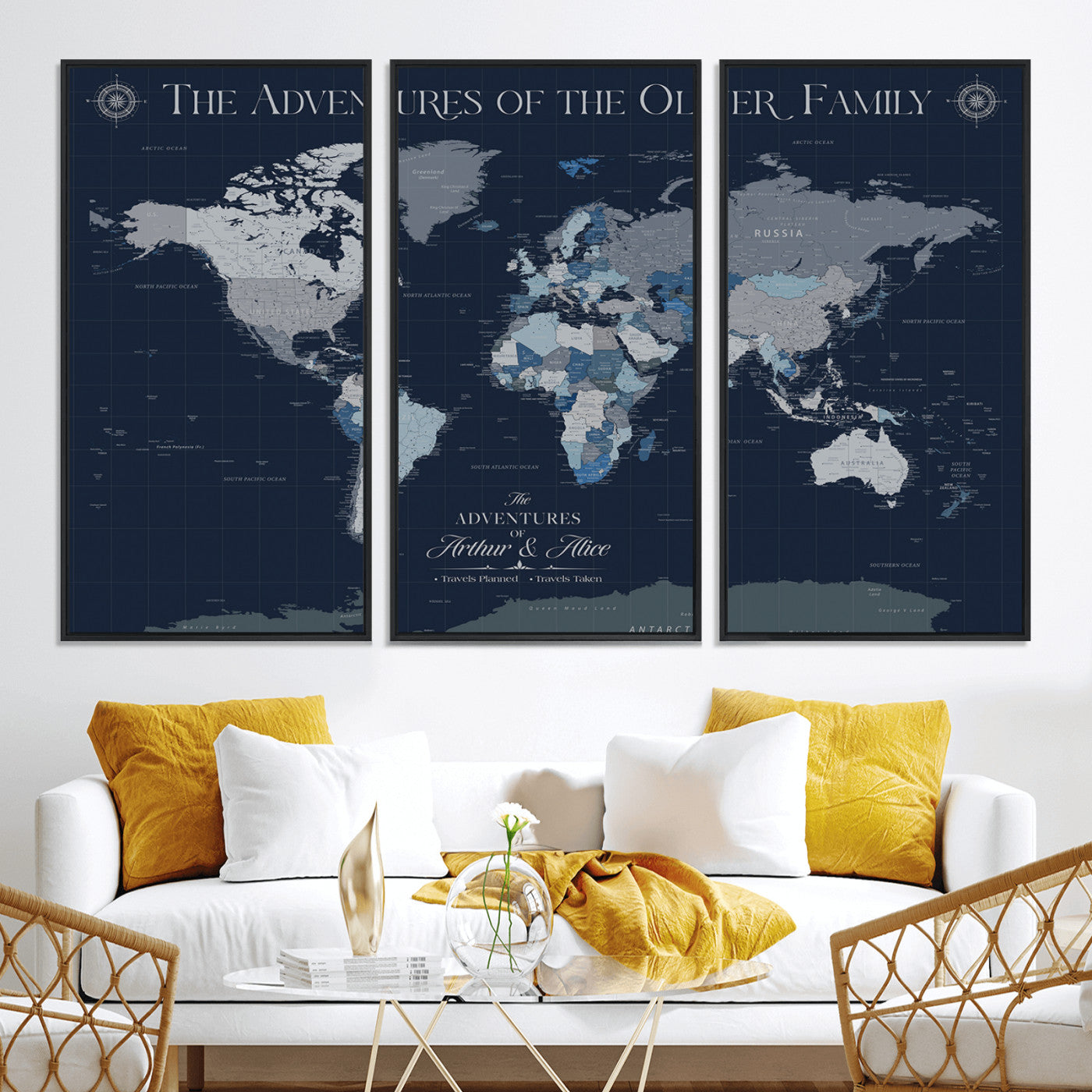 11352707-MGV-CV-36X24-Custom Push Pin World Map Wall Canvas Print – Personalized Travel Tracker with Pins – Framed Large Multi-Size Canvas for Home Office Decor