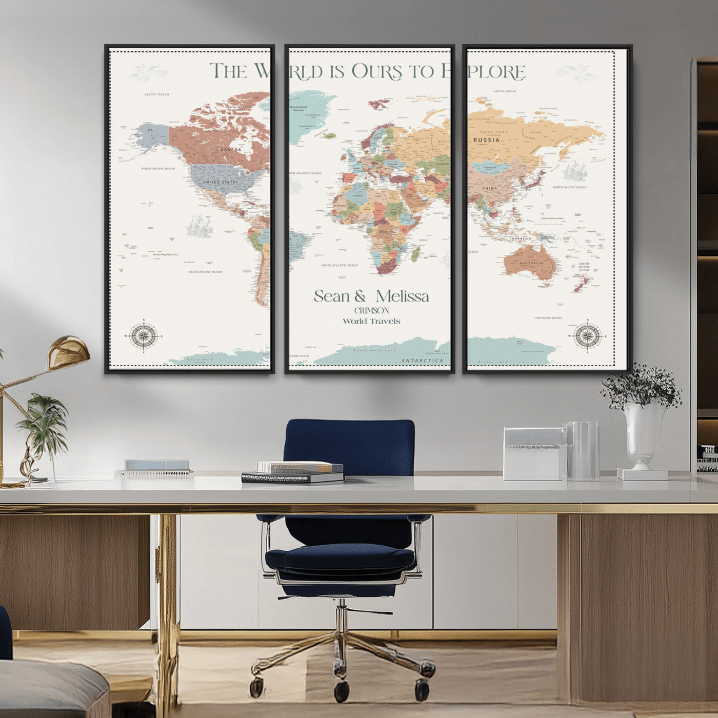 90968866-MGV-CV-36X24-Custom Push Pin World Map Wall Canvas Print – Personalized Travel Tracker with Pins – Framed Large Multi-Size Canvas for Home Office Decor