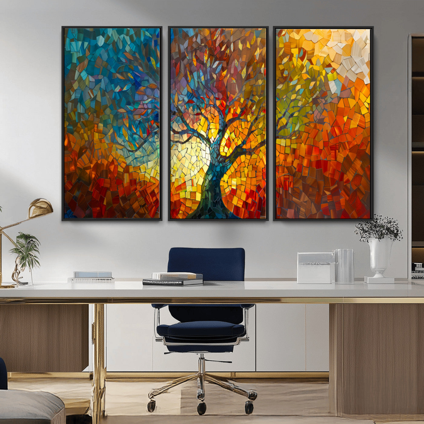 MGV-FC-48X32-3P - Yggdrasil Tree of Life Mosaic Stained Glass Wall Art Canvas, Yggdrasil Tree of Life Mosaic Canvas