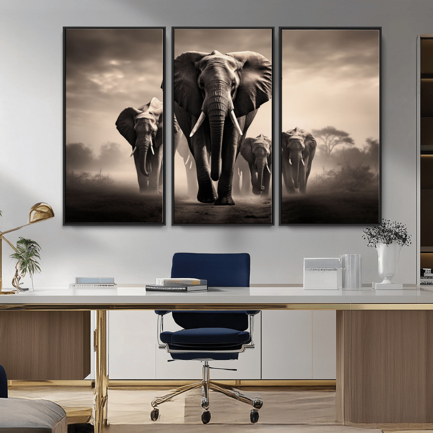 48598F10-MGV-CV-36X24-Elephant Family Wall Art Canvas Print, Framed Elephant Wall Art Home Decor