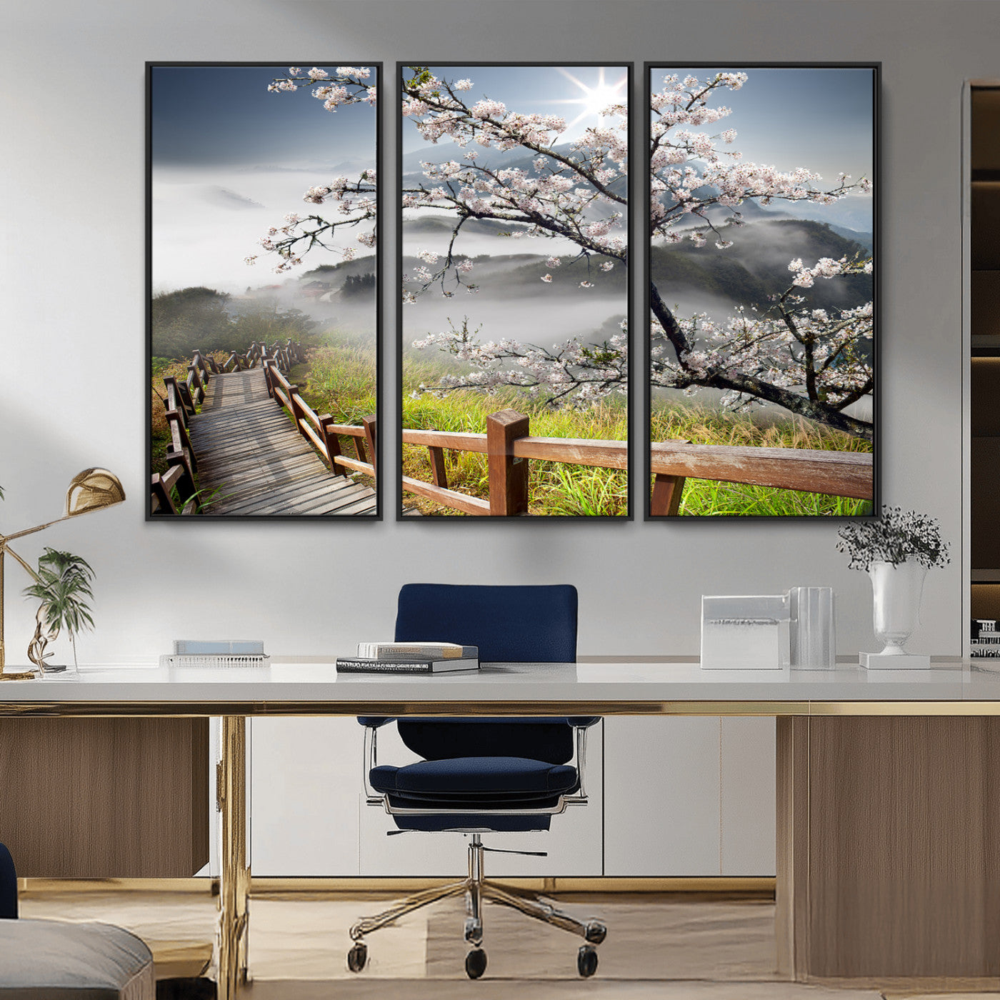 34632598CRY-MGV-CV-36X24-Sakura Cherry Blossom Pathway Canvas Wall Art – Tranquil Walk Through Blossoming Nature – Ready to Hang