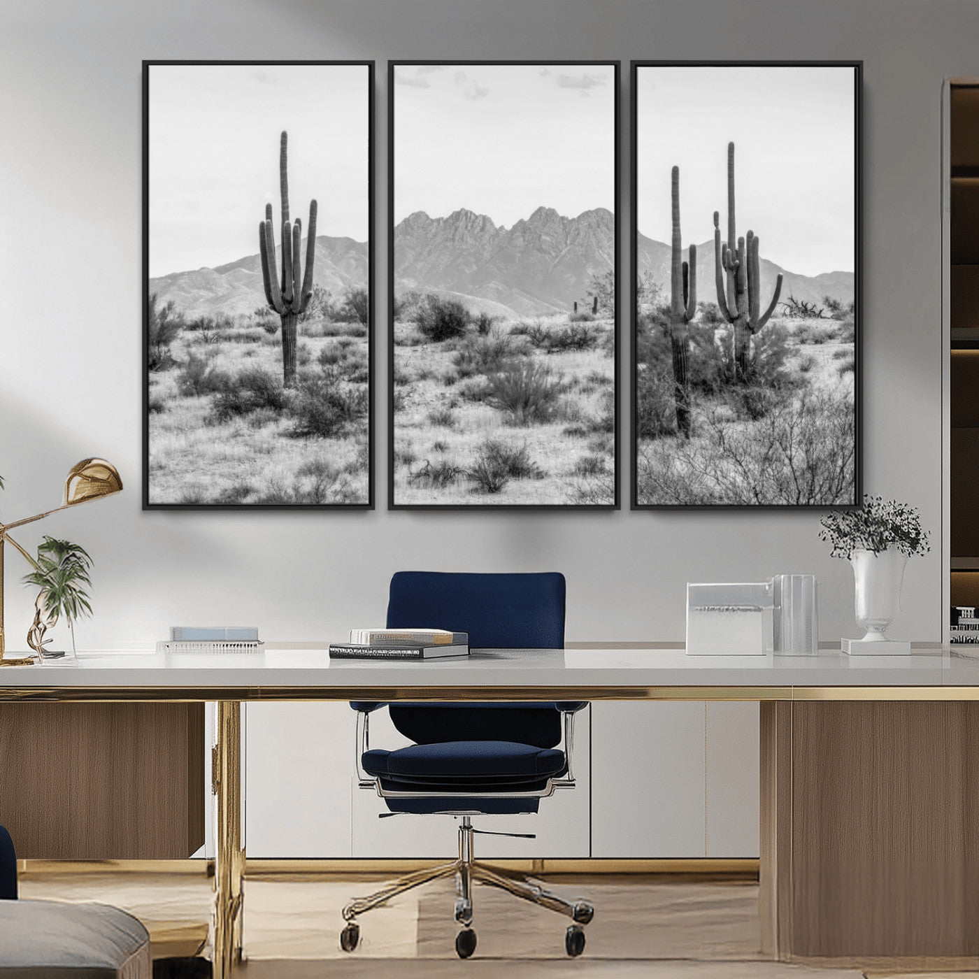 97436PHN-MGV-CV-36X24-Black White Arizona Desert Canvas Wall Art Cactus Farmhouse Wall Art