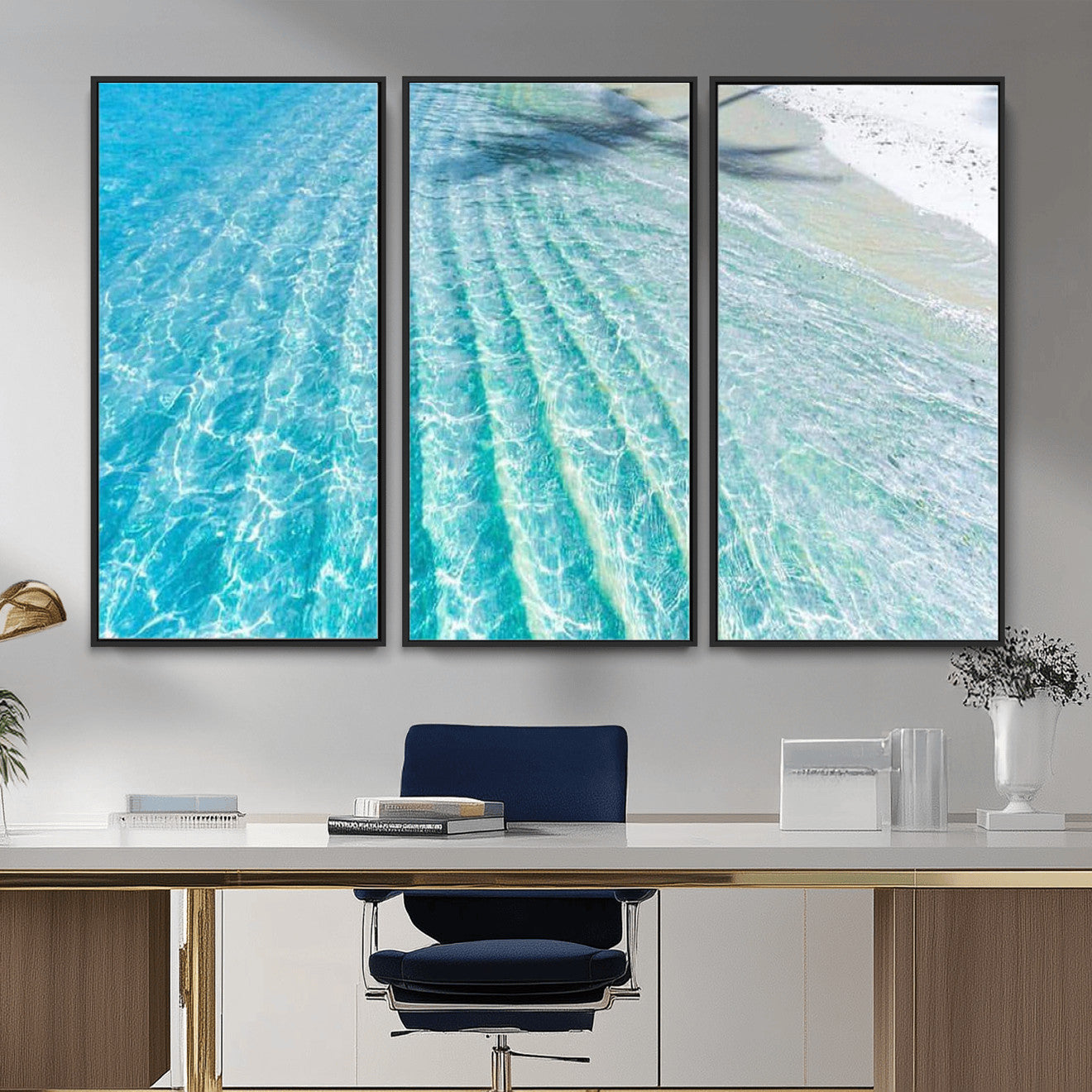 46233906-MGV-CV-36X24 - Serene Clear Blue Ocean Water Canvas Wall Art – Soft White Sand Shore Coastal Print for Home Decor, Relaxation, and Tranquil Vibes