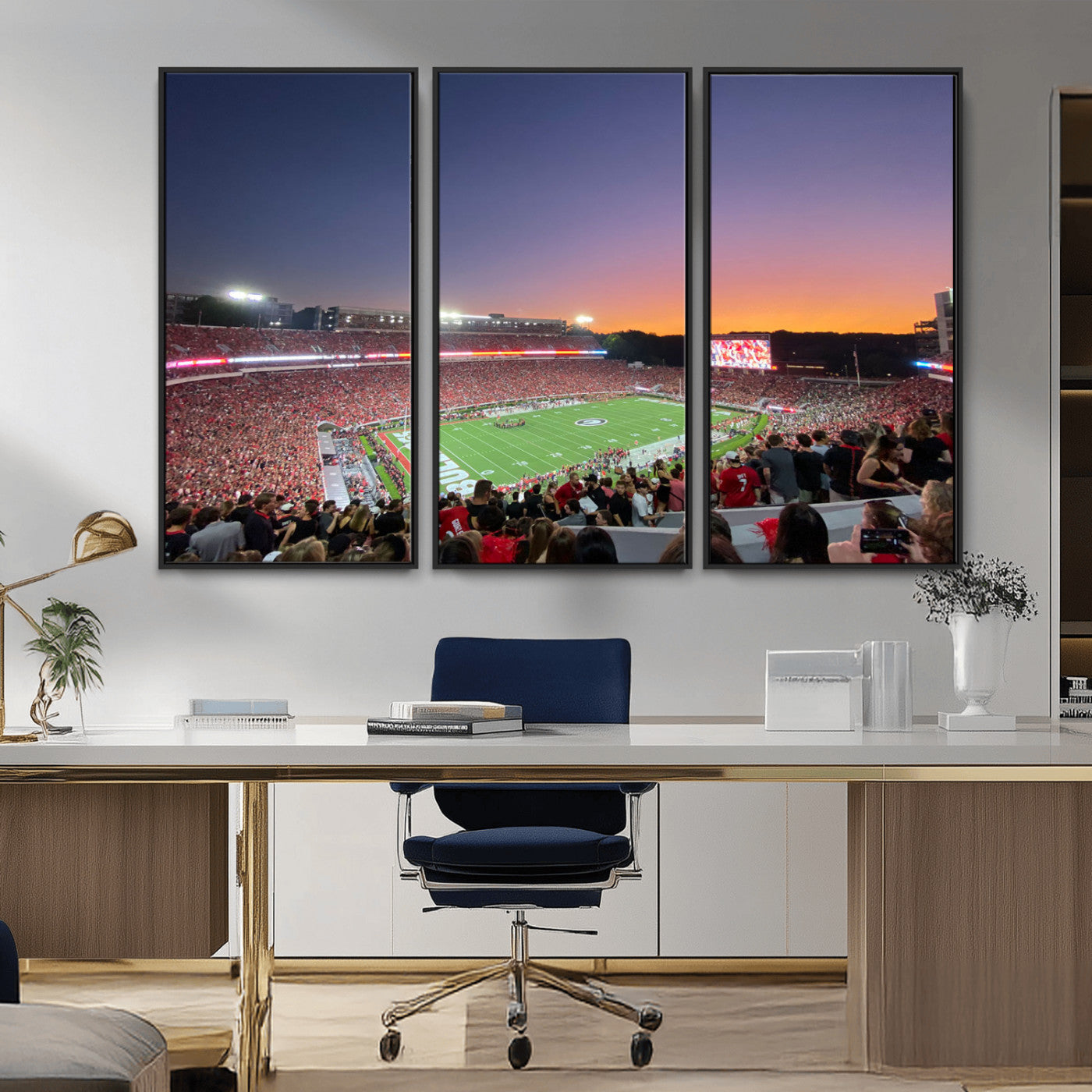 25139565-MGV-CV-48X32-3P-Dooley Stadium Wall Art Print, Sports Arena Canvas Wall Art, Dooley Field at Sanford Stadium Canvas Print, Modern Athletic Field Art Printing