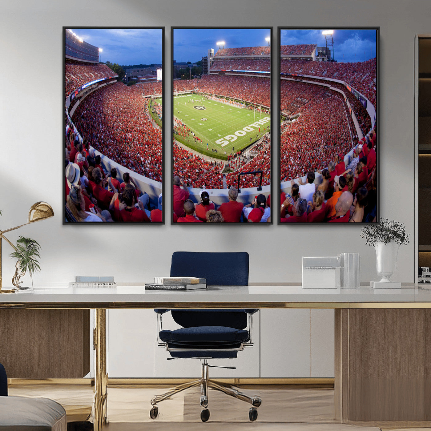 10244378-MGV-CV-48X32-3P-Dooley Stadium Wall Art Print, Sports Arena Canvas Wall Art, Dooley Field at Sanford Stadium Canvas Print, Modern Athletic Field Art Printing