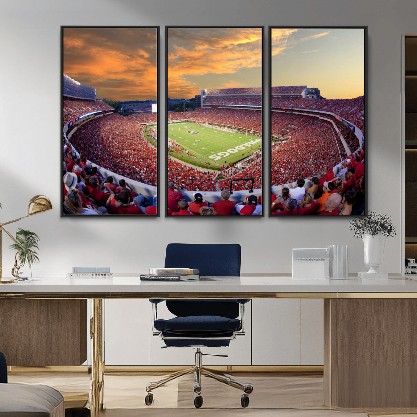 73680988-MGV-CV-48X32-3P-Dooley Stadium Wall Art Print, Sports Arena Canvas Wall Art, Dooley Field at Sanford Stadium Canvas Print, Modern Athletic Field Art Printing