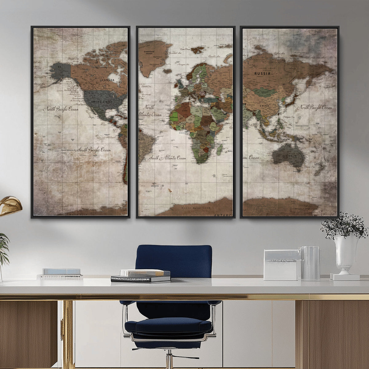 65393892-MGV-CV-36X24 - World Map Wall Art Canvas Print, Modern Decorative Framed Map Artwork Prints for Living Room, Office, Bedroom Wall Decor