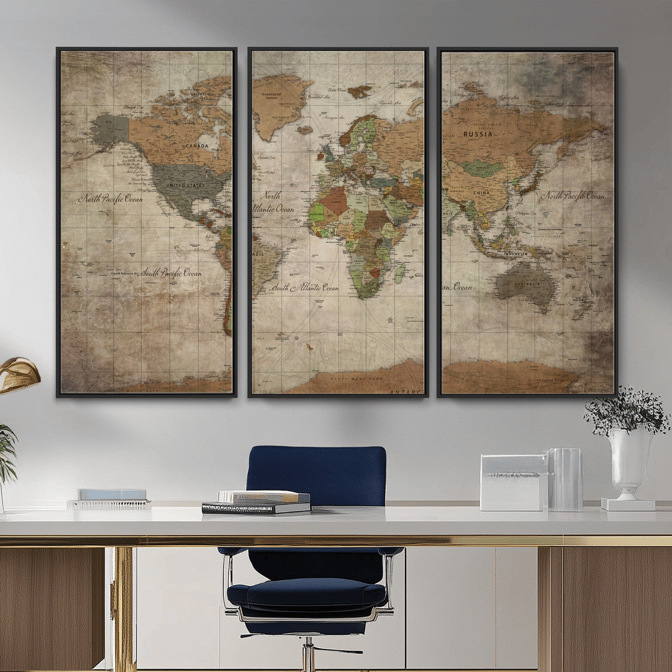 20356264-MGV-CV-36X24 - World Map Wall Art Canvas Print, Modern Decorative Framed Map Artwork Prints for Living Room, Office, Bedroom Wall Decor