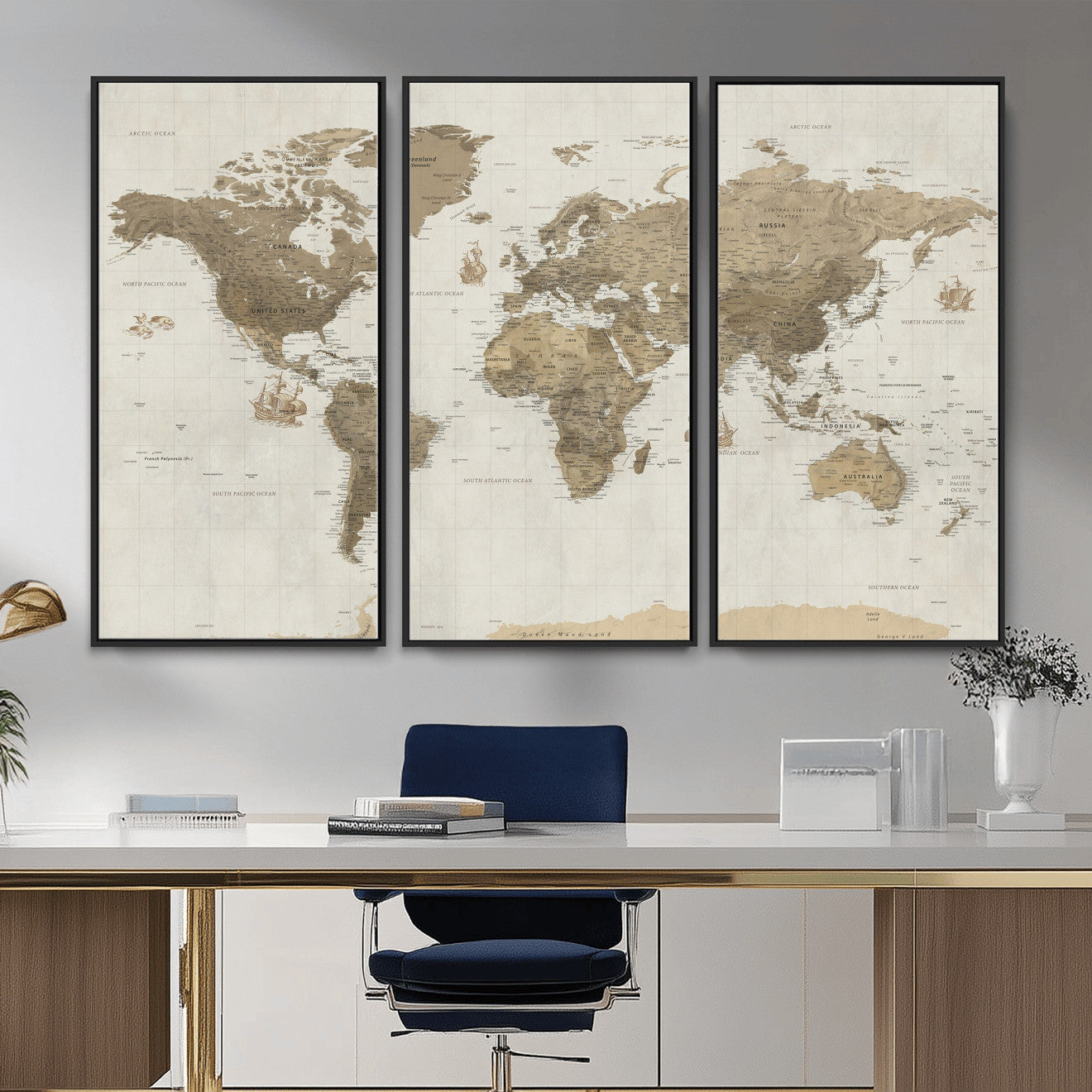 28283260-MGV-CV-36X24 - World Map Wall Art Canvas Print, Modern Decorative Framed Map Artwork Prints for Living Room, Office, Bedroom Wall Decor