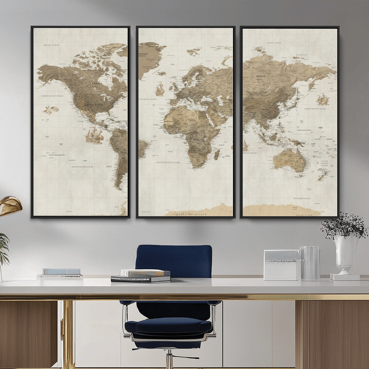 28283260-MGV-CV-36X24 - Detailed World Map Wall Art Canvas Print