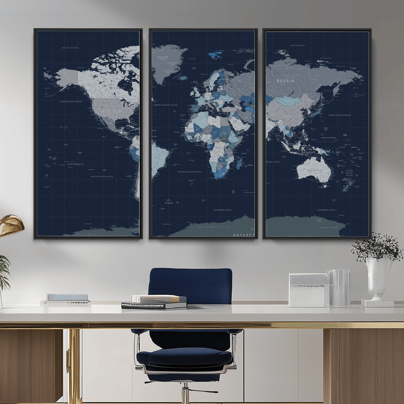 17712680-MGV-CV-36X24 - World Map Wall Art Canvas Print, Modern Decorative Framed Map Artwork Prints for Living Room, Office, Bedroom Wall Decor