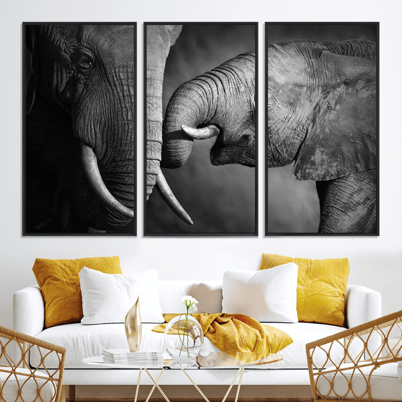 42691-MGV-CV-36X24-Elephant Family Wall Art Canvas, Framed Elephant Family Canvas Print