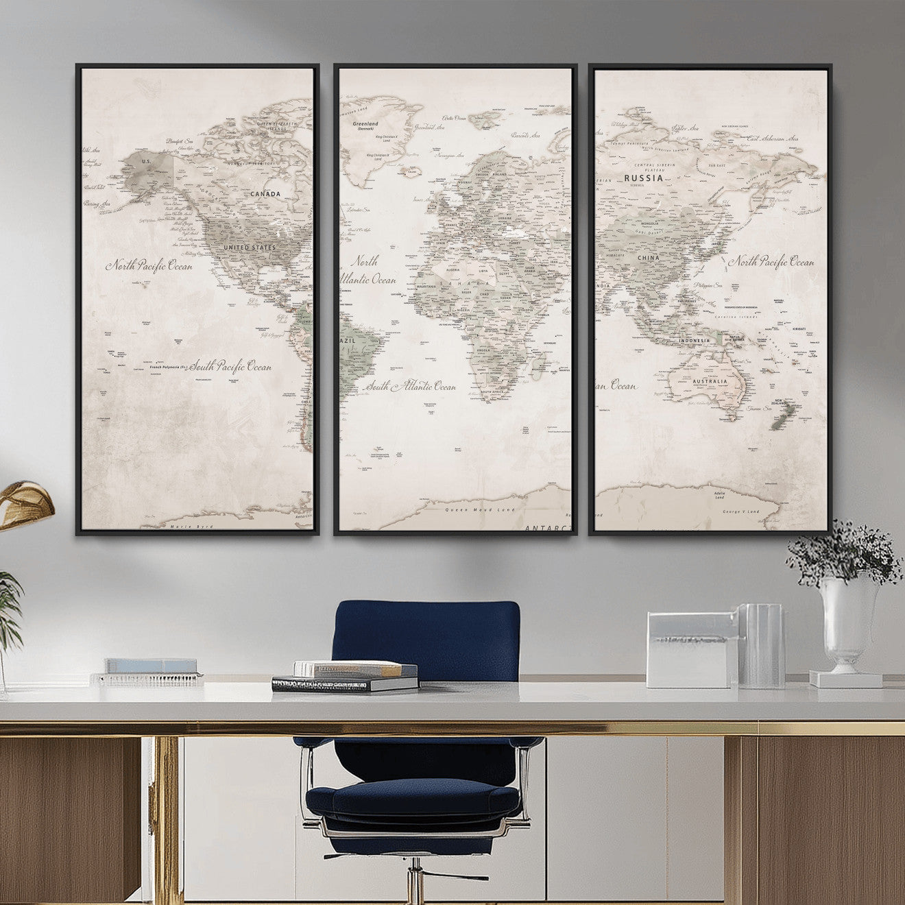 90355419-MGV-CV-36X24 - World Map Wall Art Canvas Print, Modern Decorative Framed Map Artwork Prints for Living Room, Office, Bedroom Wall Decor