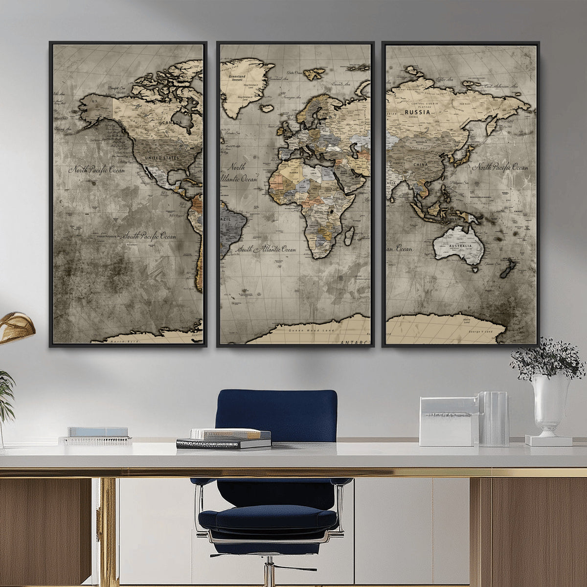 85218700-MGV-CV-36X24 - World Map Canvas Print, Detailed Map of the World Wall Art