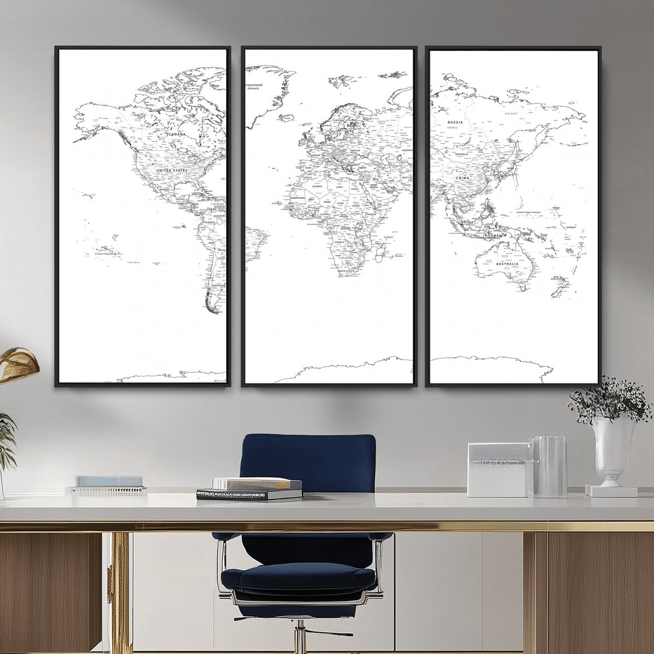 21002736-MGV-CV-36X24 - World Map Wall Art Canvas Print, Modern Decorative Framed Map Artwork Prints for Living Room, Office, Bedroom Wall Decor