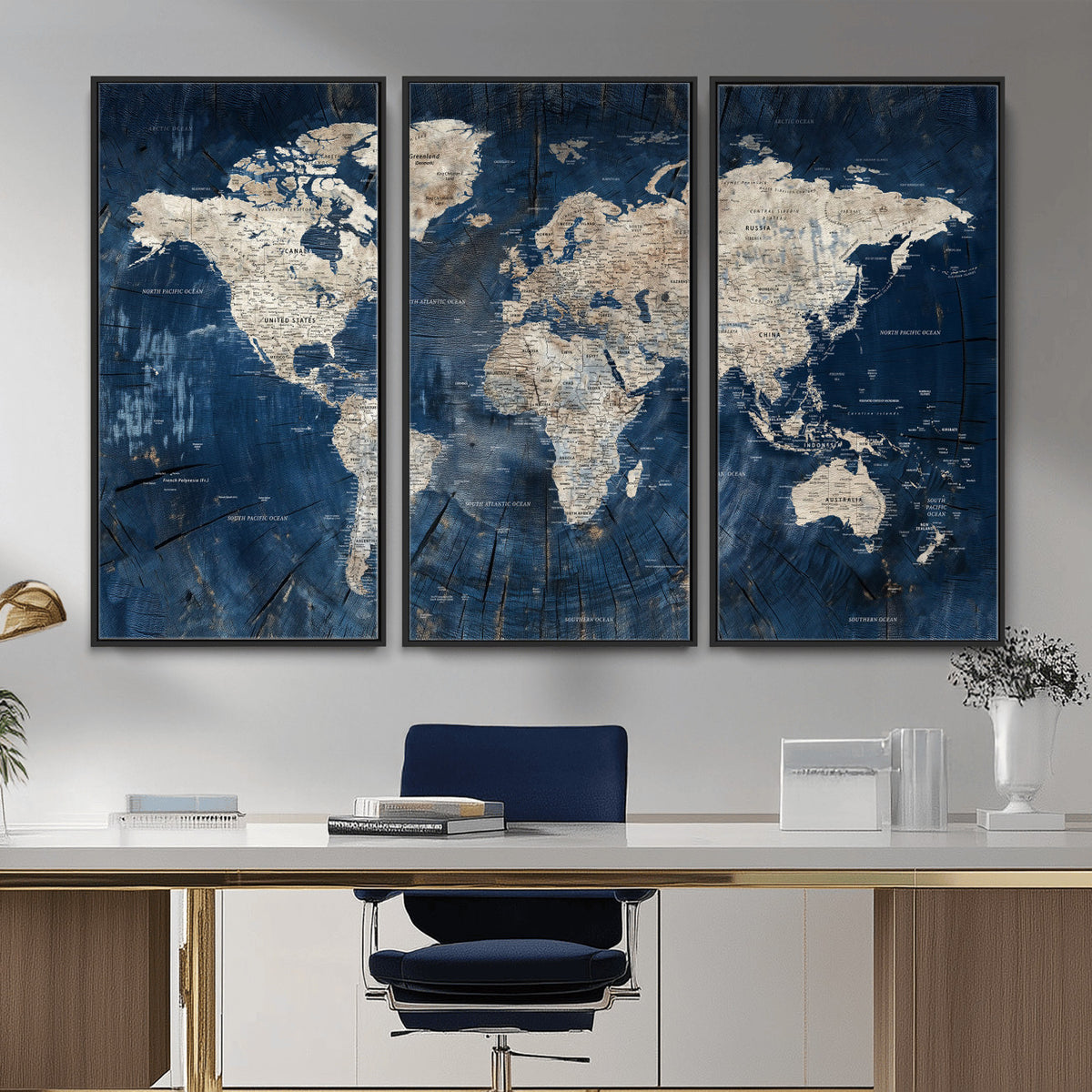 56126010-MGV-CV-36X24 - Large Blue World Map Wall Art Canvas Print for Home Office