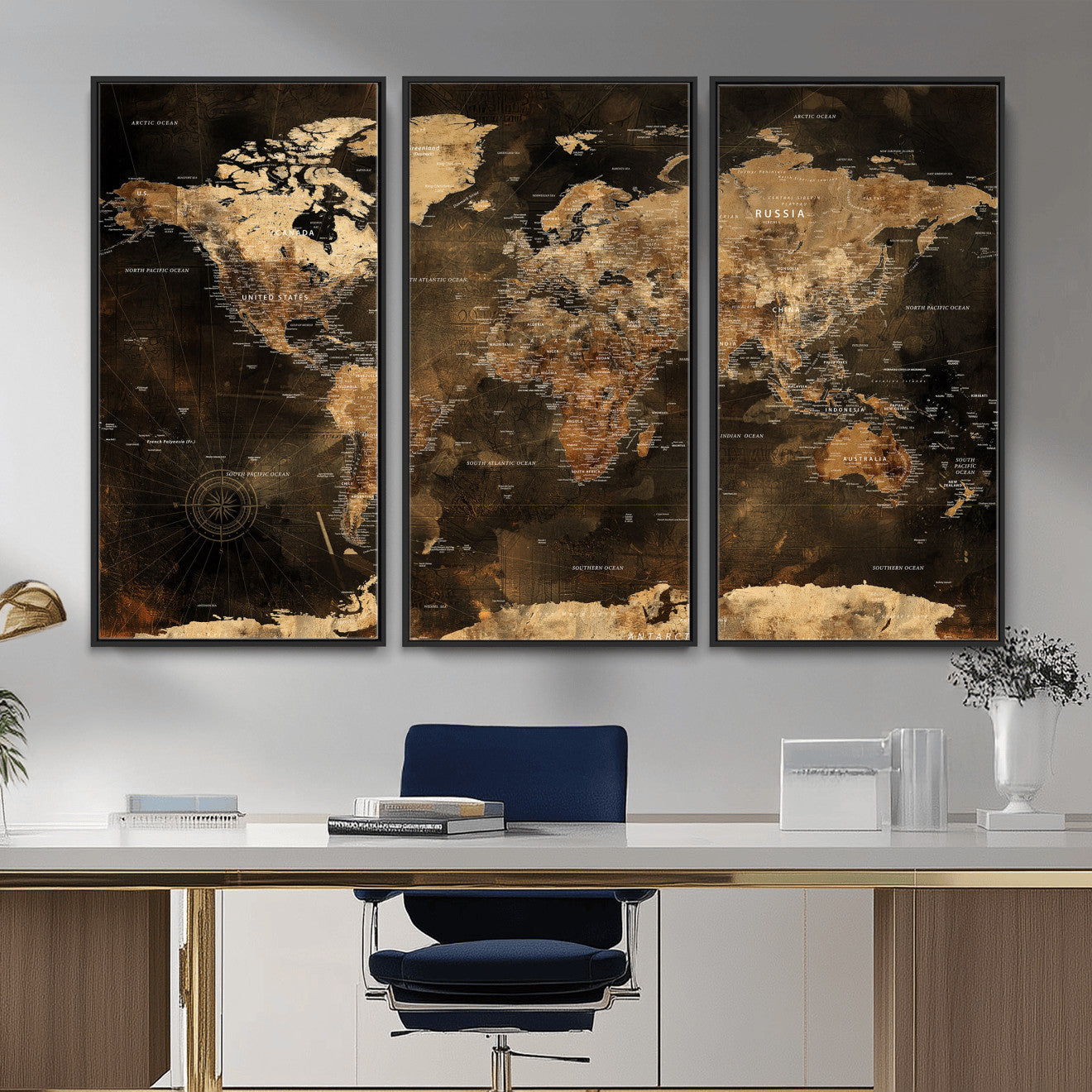 97742922-MGV-CV-36X24 - World Map Wall Art Canvas Print, Modern Decorative Framed Map Artwork Prints for Living Room, Office, Bedroom Wall Decor