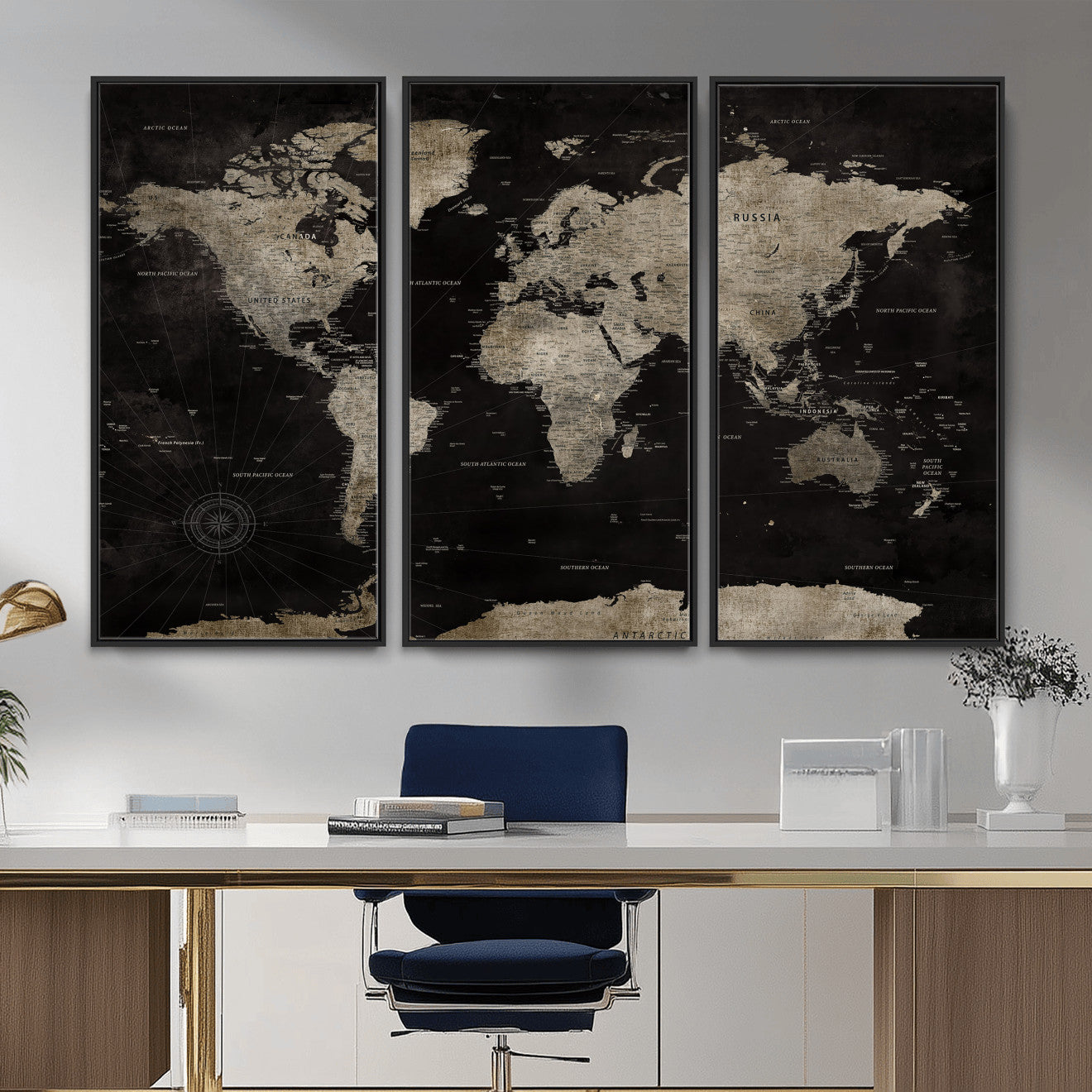 56225956-MGV-CV-36X24 - World Map Wall Art Canvas Print, Modern Decorative Framed Map Artwork Prints for Living Room, Office, Bedroom Wall Decor