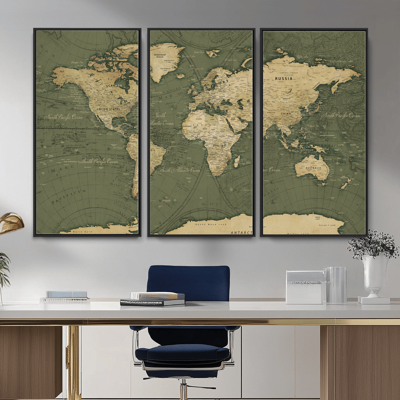 75846040-MGV-CV-36X24 - World Map Wall Art Canvas Print, Modern Decorative Framed Map Artwork Prints for Living Room, Office, Bedroom Wall Decor