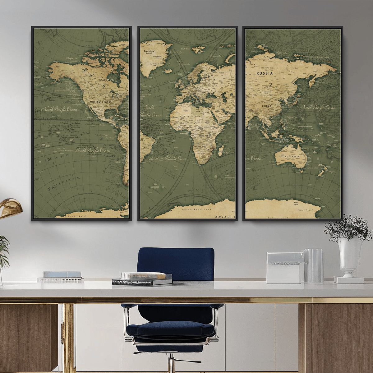75846040-MGV-CV-36X24 - Large World Map Canvas Wall Art Print for Study Room Decor -