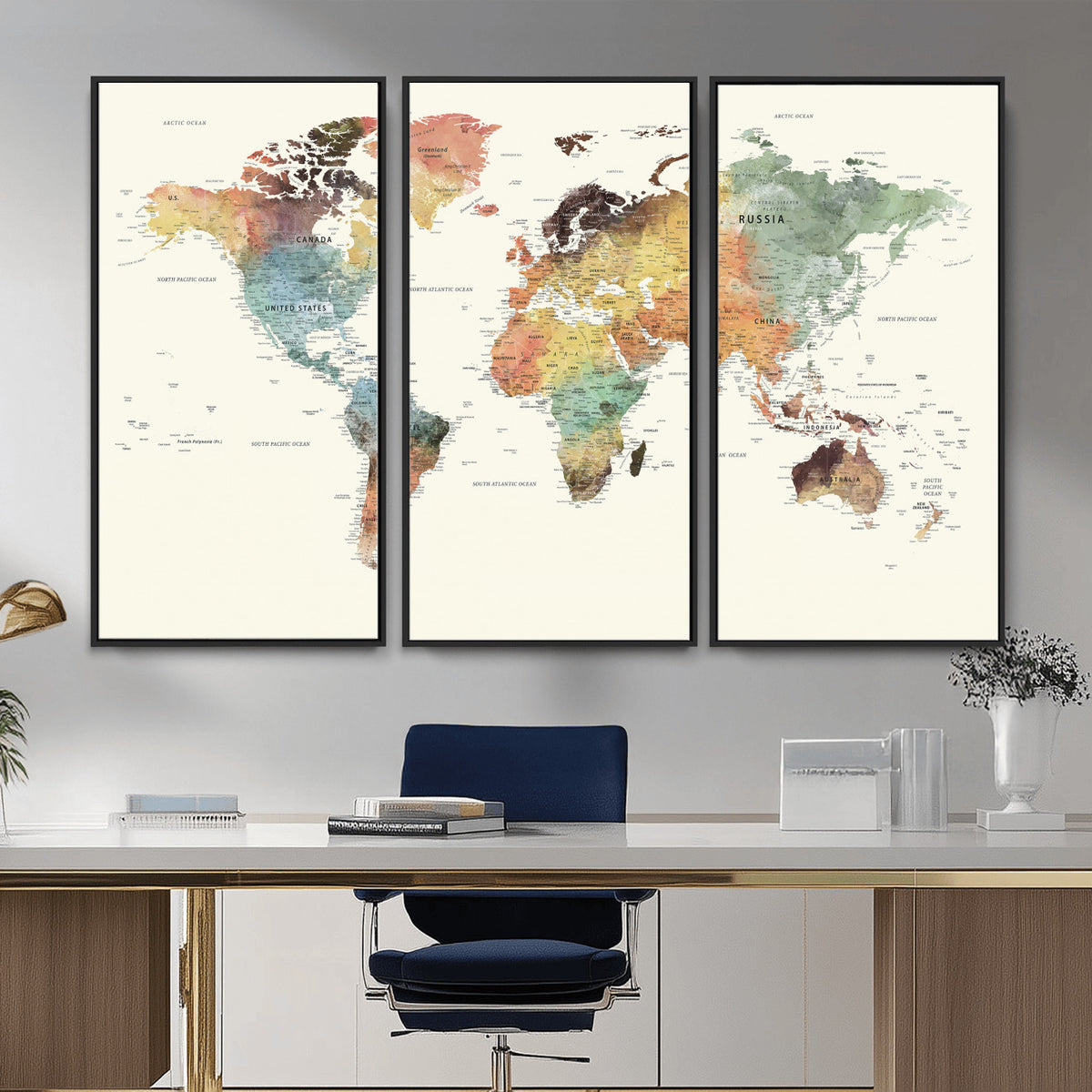 64206059-MGV-CV-36X24 - Framed World Map Wall Art Canvas Print for Living Room and Study Room