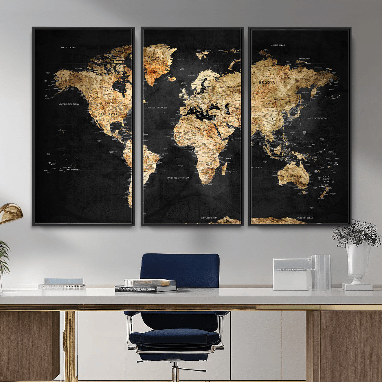 23568589-MGV-CV-36X24 - World Map Wall Art Canvas Print, Modern Decorative Framed Map Artwork Prints for Living Room, Office, Bedroom Wall Decor