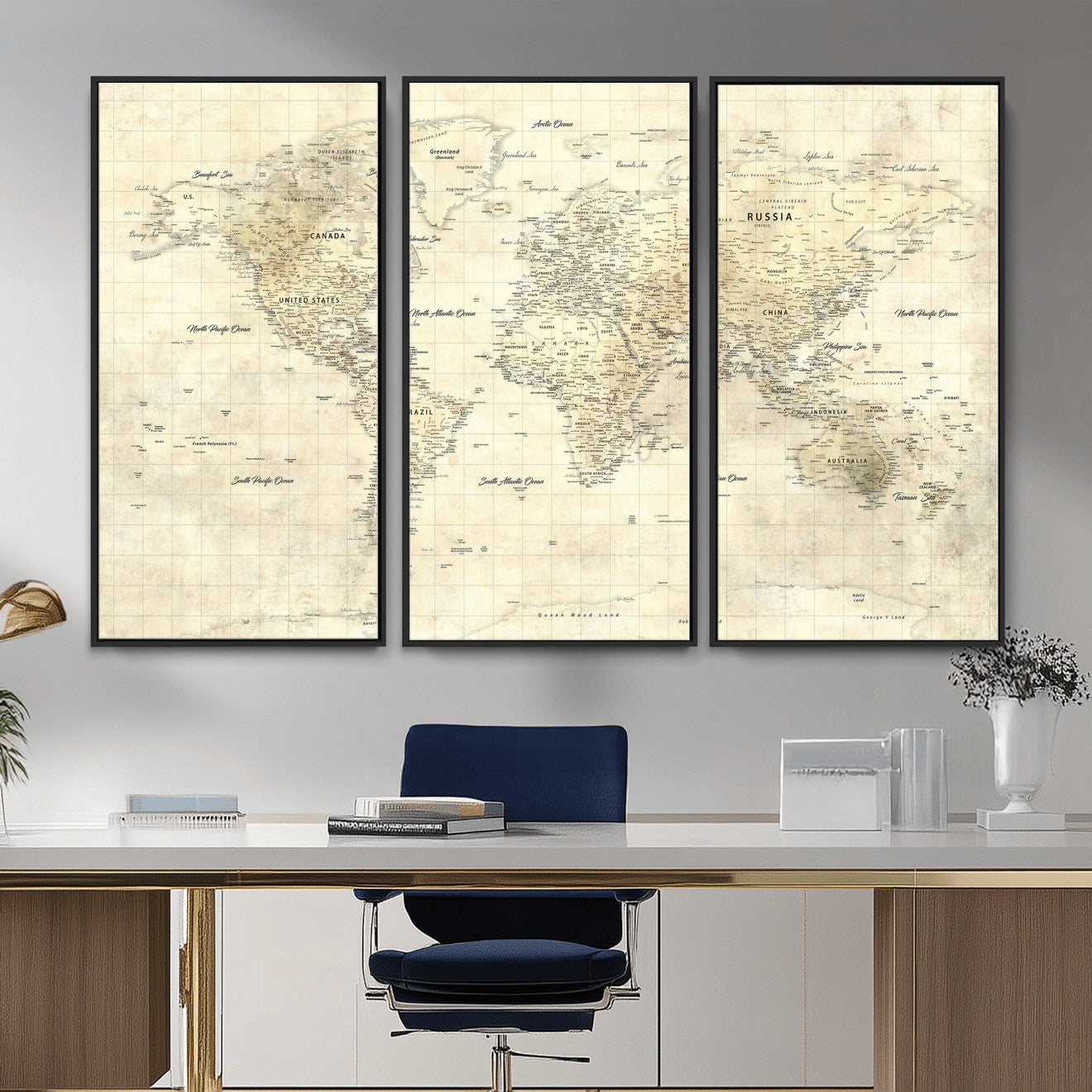 17101439-MGV-CV-36X24 - World Map Wall Art Canvas Print, Modern Decorative Framed Map Artwork Prints for Living Room, Office, Bedroom Wall Decor