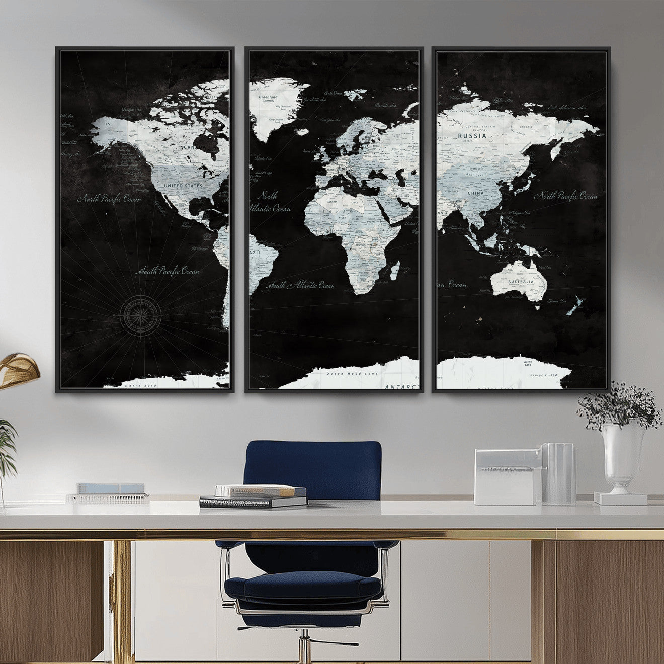 28664806-MGV-CV-36X24 - World Map Wall Art Canvas Print, Modern Decorative Framed Map Artwork Prints for Living Room, Office, Bedroom Wall Decor