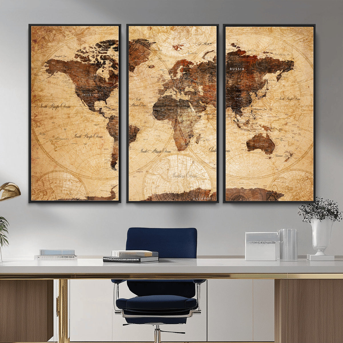 40760475-MGV-CV-36X24 - World Map Wall Art Canvas Print, Modern Decorative Framed Map Artwork Prints for Living Room, Office, Bedroom Wall Decor