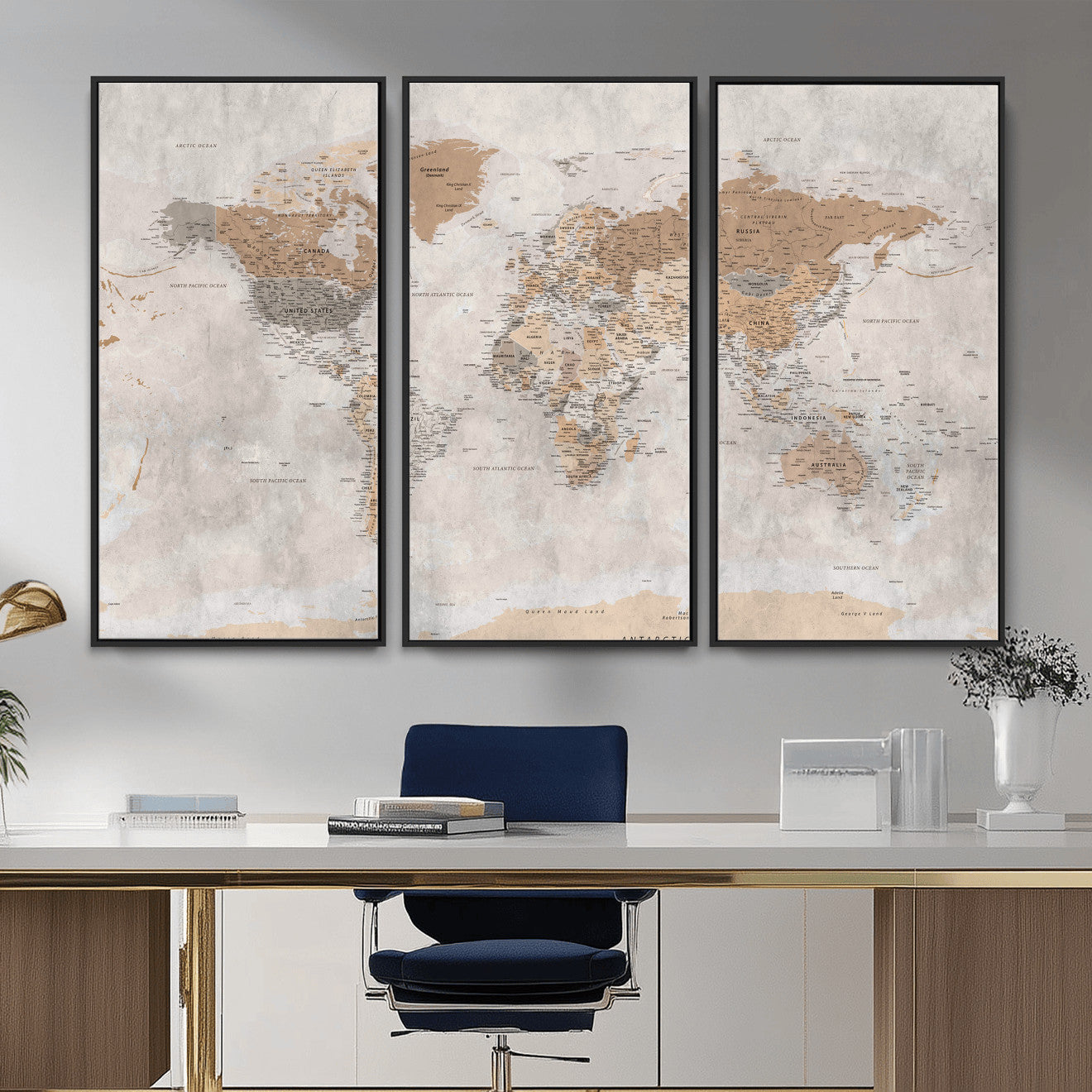 34051638-MGV-CV-36X24 - World Map Wall Art Canvas Print, Modern Decorative Framed Map Artwork Prints for Living Room, Office, Bedroom Wall Decor