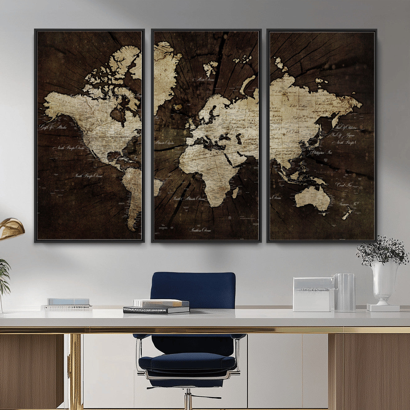40991509-MGV-CV-36X24 - World Map Wall Art Canvas Print, Modern Decorative Framed Map Artwork Prints for Living Room, Office, Bedroom Wall Decor