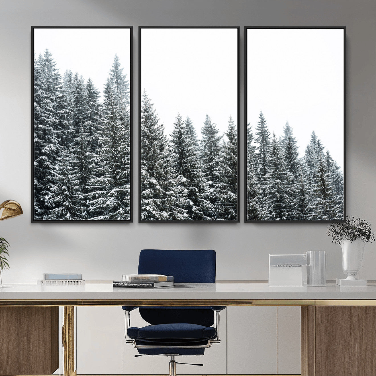 69566941-MGV-CV-36X24 - Misty Mountain Forest Canvas Print, Foggy Pine Trees Nature Wall Art, Framed Canvas Ready to Hang