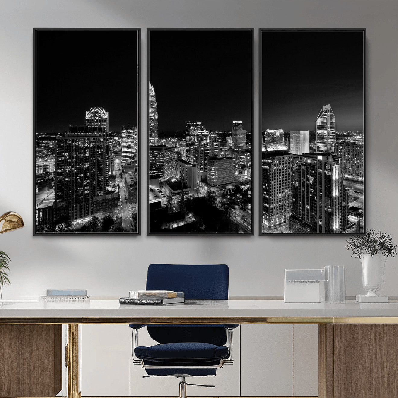68329345-MGV-CV-36X24 - Atlanta Skyline Wall Art Canvas Print, Atlanta Downtown Night Cityscape Print for Modern Urban Wall Decor
