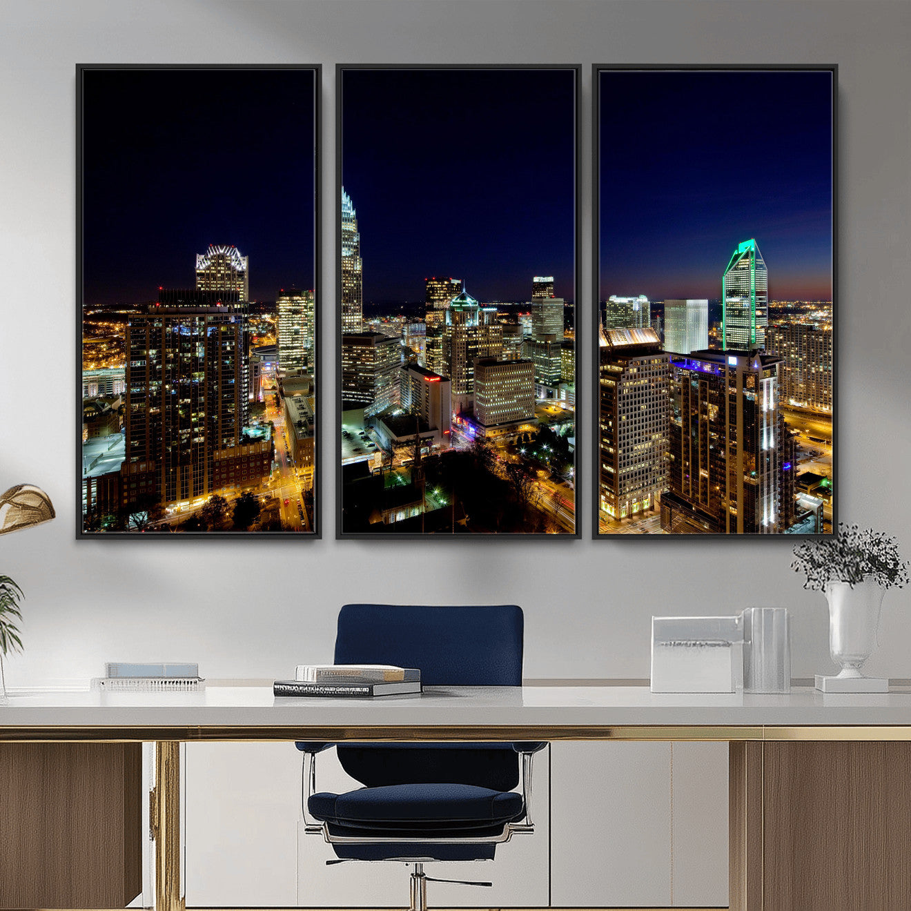 47163738-MGV-CV-36X24 - Atlanta Skyline Wall Art Canvas Print, Atlanta Downtown Night Cityscape Print for Modern Urban Wall Decor