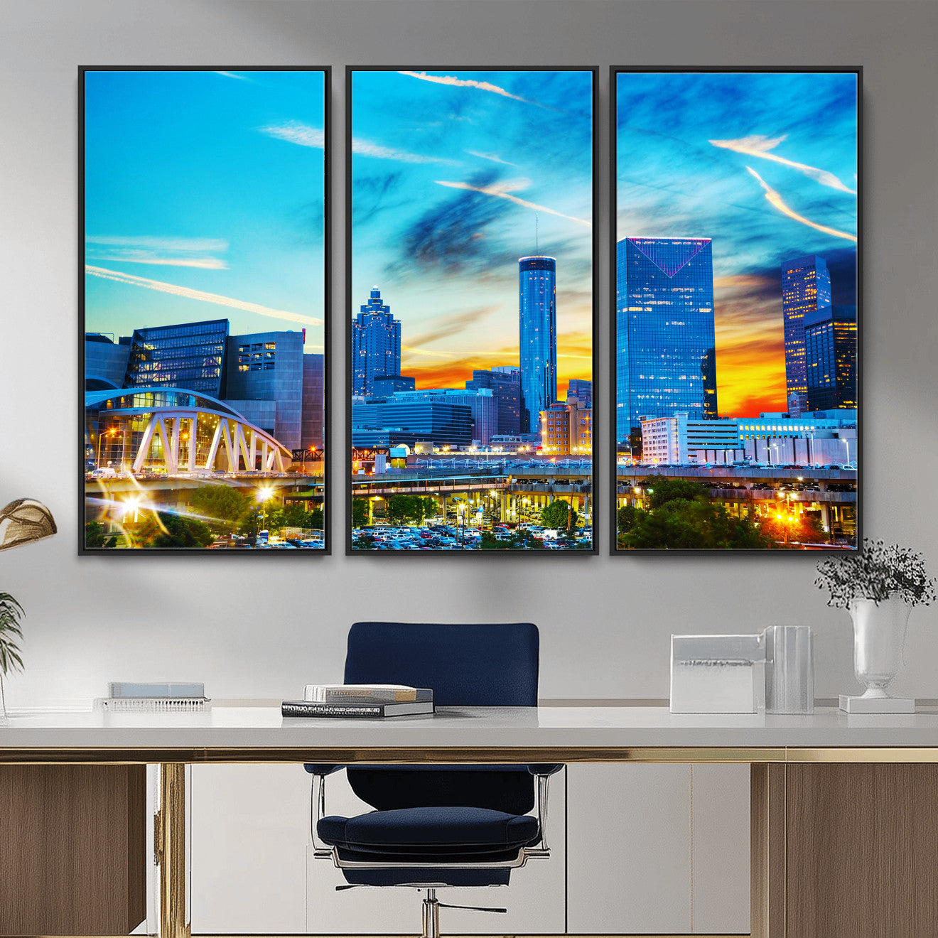 23097797-MGV-CV-36X24 - Atlanta Skyline Wall Art Canvas Print, Atlanta Downtown Night Cityscape Print for Modern Urban Wall Decor