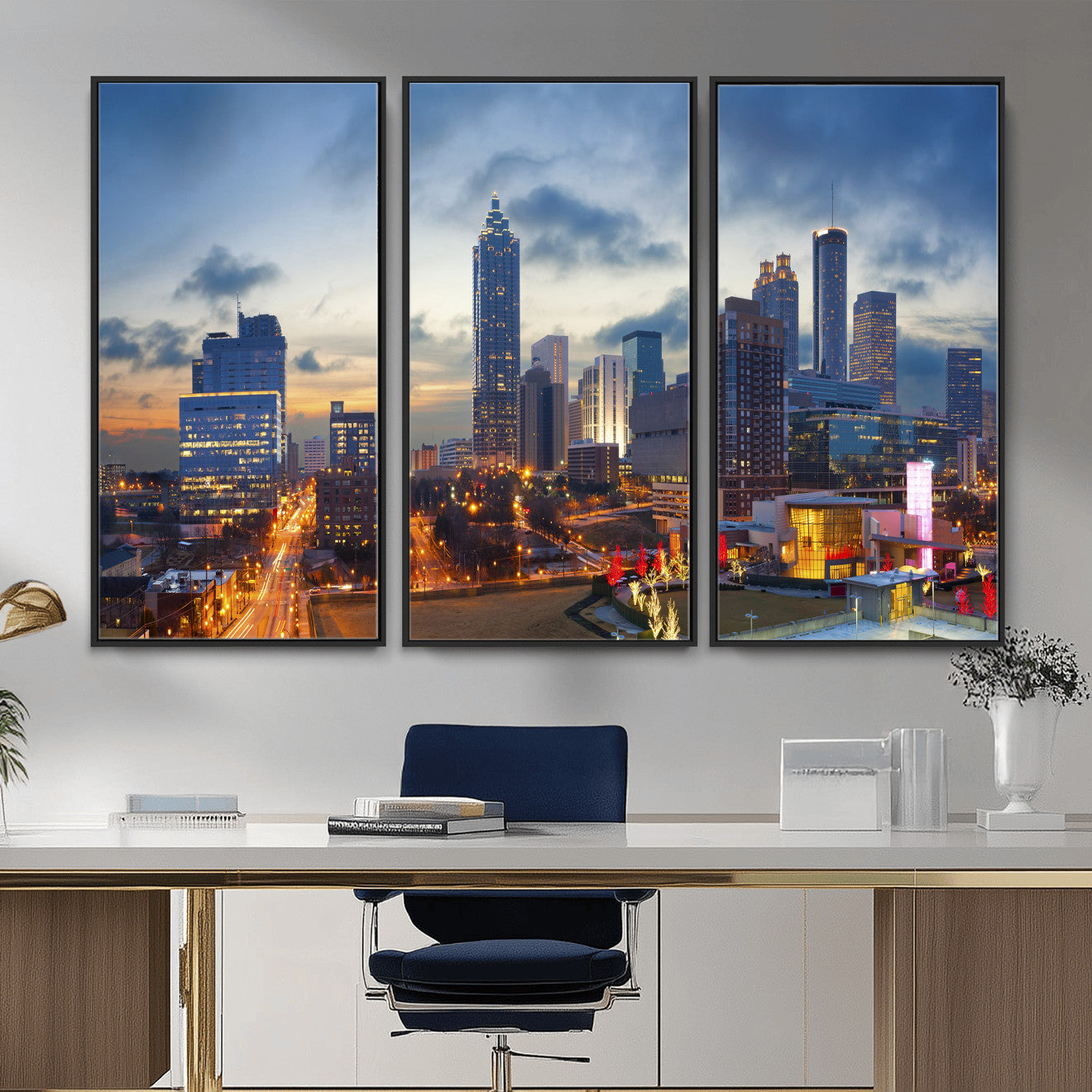 18461309-MGV-CV-36X24 - Atlanta Skyline Wall Art Canvas Print, Atlanta Downtown Night Cityscape Print for Modern Urban Wall Decor