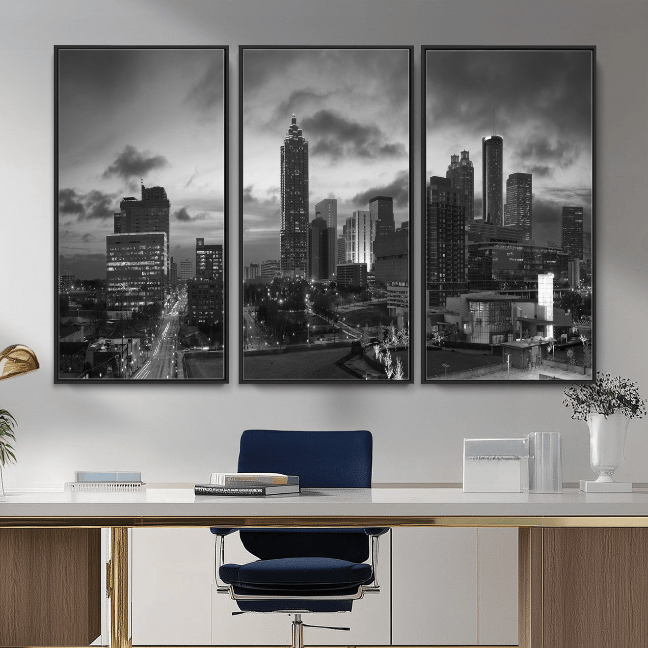 91959506-MGV-CV-36X24 - Atlanta Skyline Wall Art Canvas Print, Atlanta Downtown Night Cityscape Print for Modern Urban Wall Decor