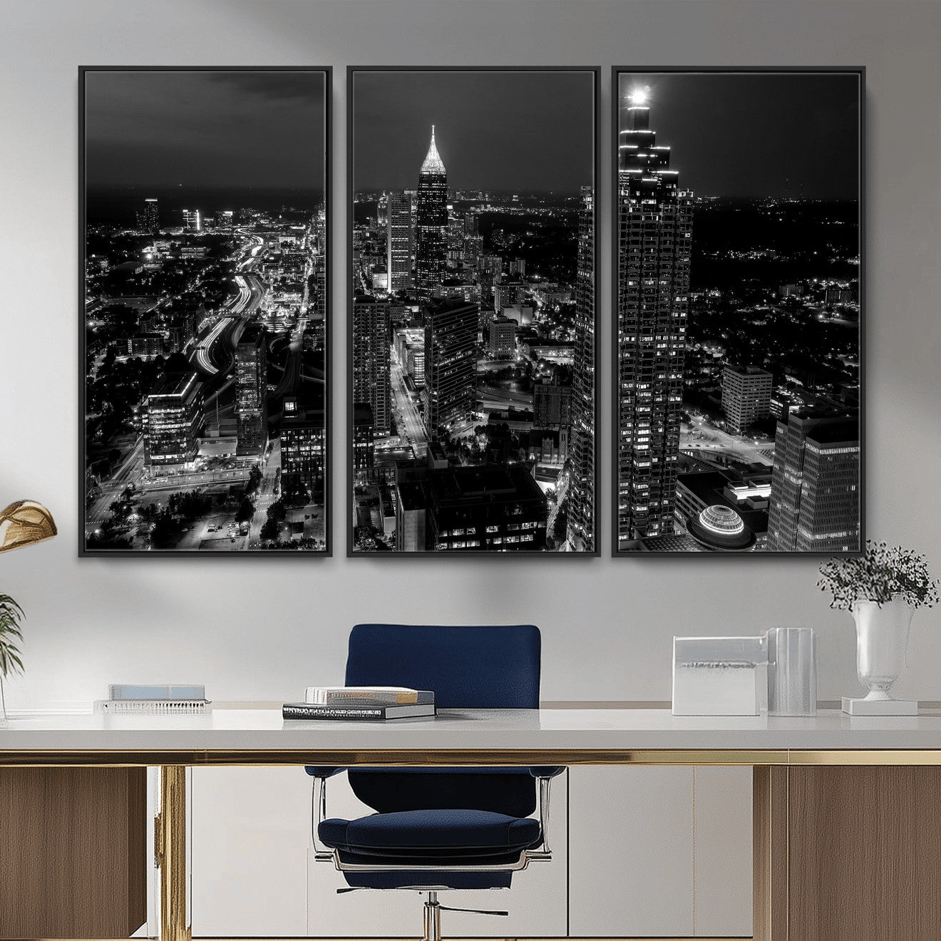 56773510-MGV-CV-36X24 - Atlanta Skyline Wall Art Canvas Print, Atlanta Downtown Night Cityscape Print for Modern Urban Wall Decor