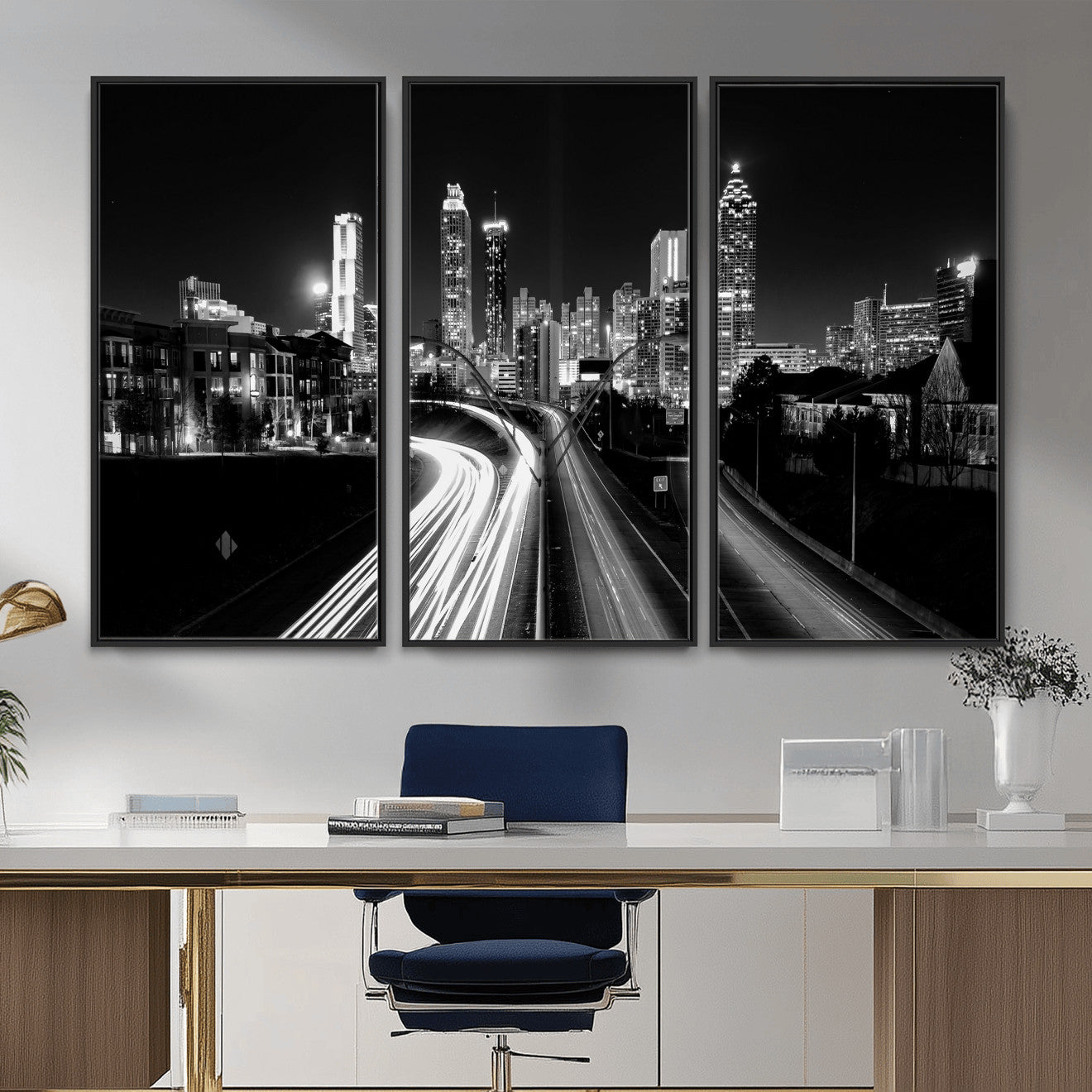 80330064-MGV-CV-36X24 - Atlanta Skyline Wall Art Canvas Print, Atlanta Downtown Night Cityscape Print for Modern Urban Wall Decor