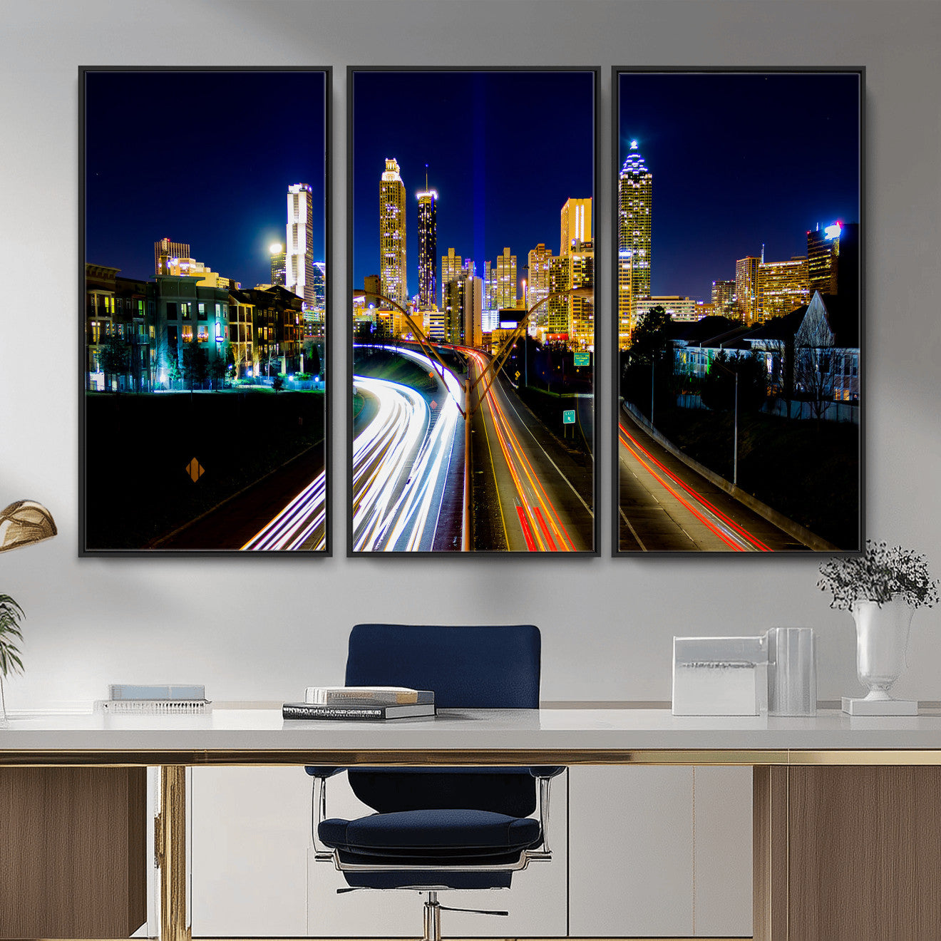 12967464-MGV-CV-36X24 - Atlanta Skyline Wall Art Canvas Print, Atlanta Downtown Night Cityscape Print for Modern Urban Wall Decor