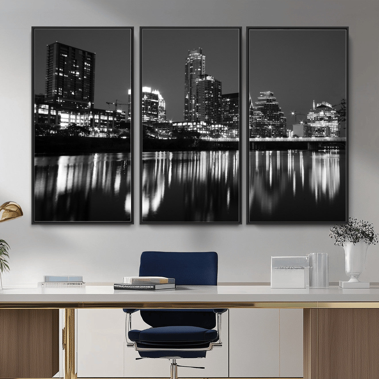 38129554-MGV-CV-36X24 - Austin Skyline Wall Art Canvas Print, Austin Downtown Night Cityscape Print for Modern Urban Wall Decor