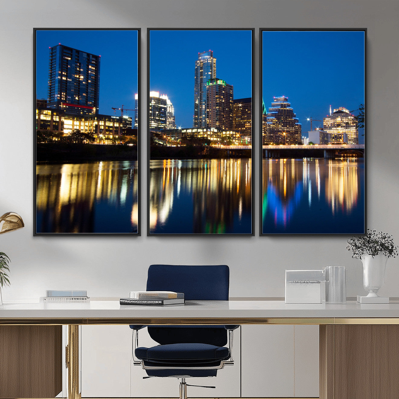 21916206-MGV-CV-36X24 - Austin Skyline Wall Art Canvas Print, Austin Downtown Night Cityscape Print for Modern Urban Wall Decor