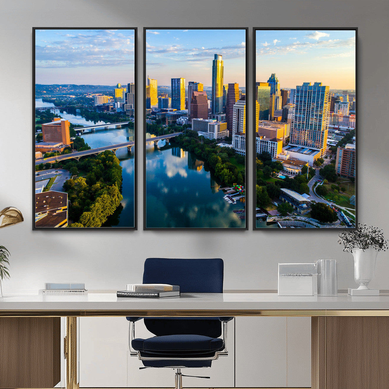 33675326-MGV-CV-36X24 - Austin Skyline Wall Art Canvas Print, Austin Downtown Night Cityscape Print for Modern Urban Wall Decor