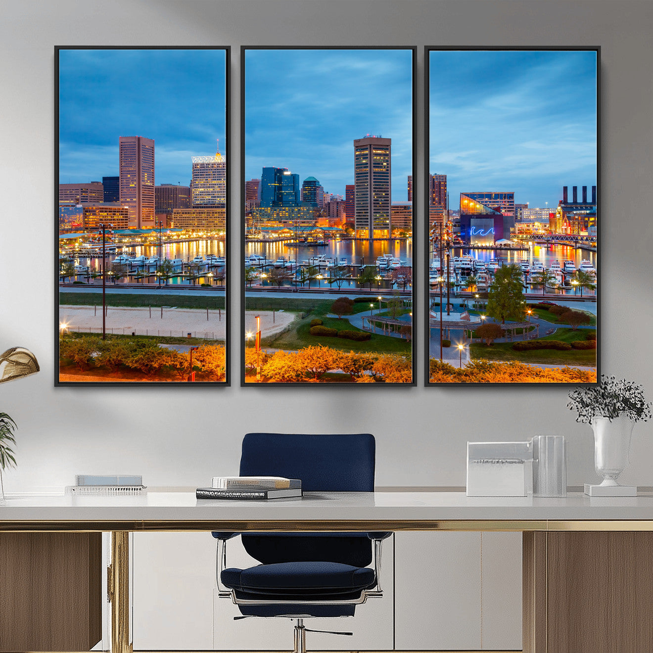 78635089-MGV-CV-36X24 - Baltimore Skyline Wall Art Canvas Print, Baltimore Downtown Night Cityscape Print for Modern Urban Wall Decor