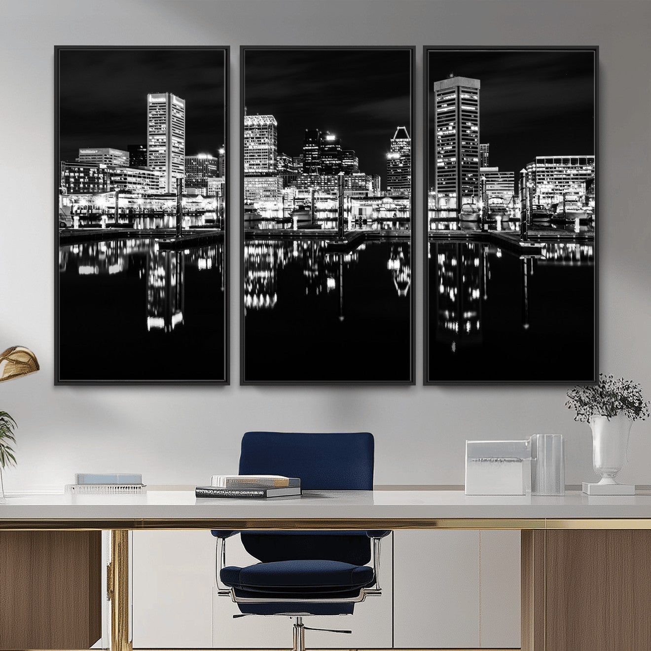 69187681-MGV-CV-36X24 - Baltimore Skyline Wall Art Canvas Print, Baltimore Downtown Night Cityscape Print for Modern Urban Wall Decor